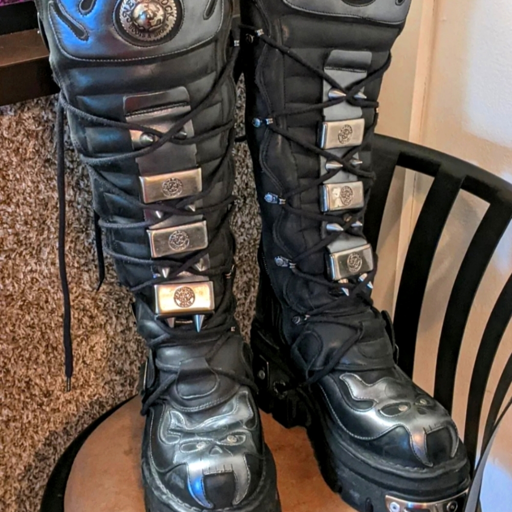 New Rock Knee High SILVER Reactor Boots RARE DISCONTINUED